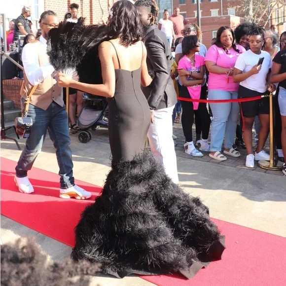 Black dress , small , feathers